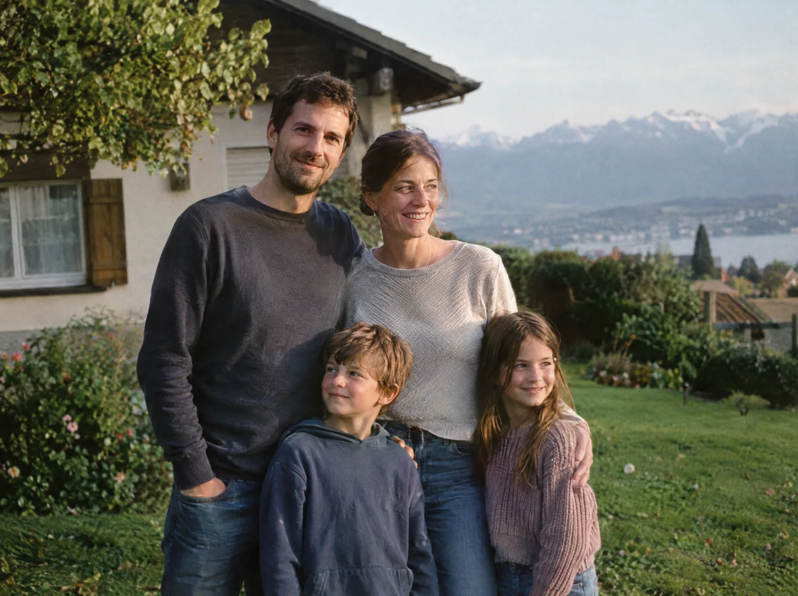Devis assurance maladie en Suisse romande : Famille devant sa maison