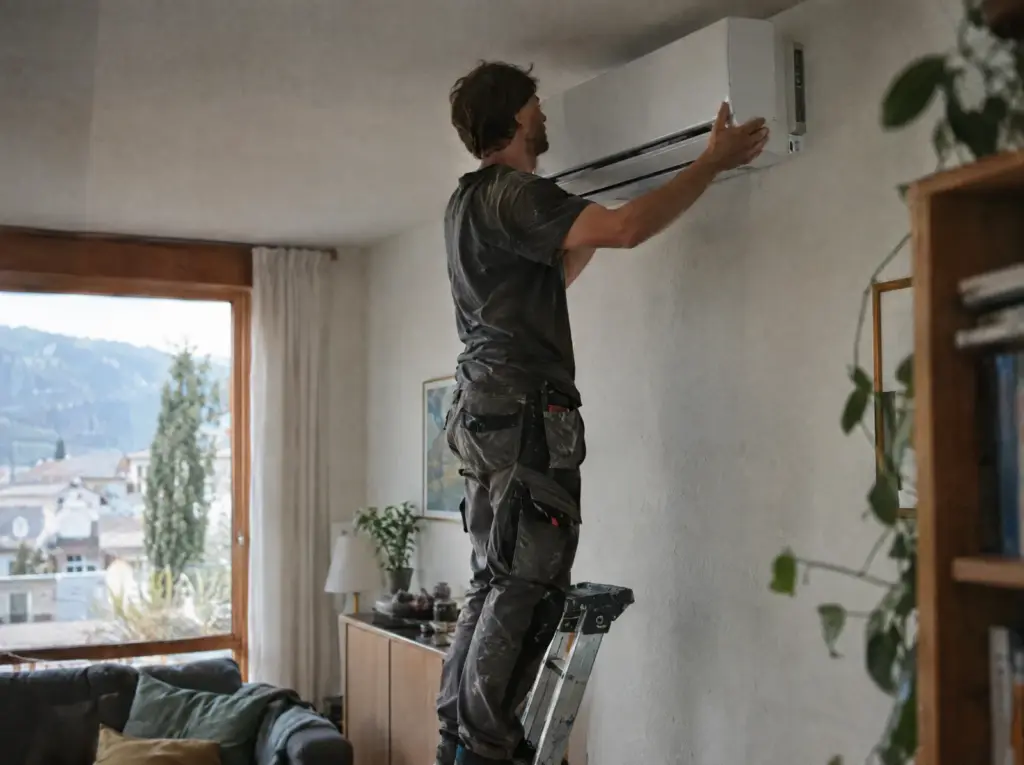 Devis pompe à chaleur en Valais : Pose d'un climatiseur mural dans un salon