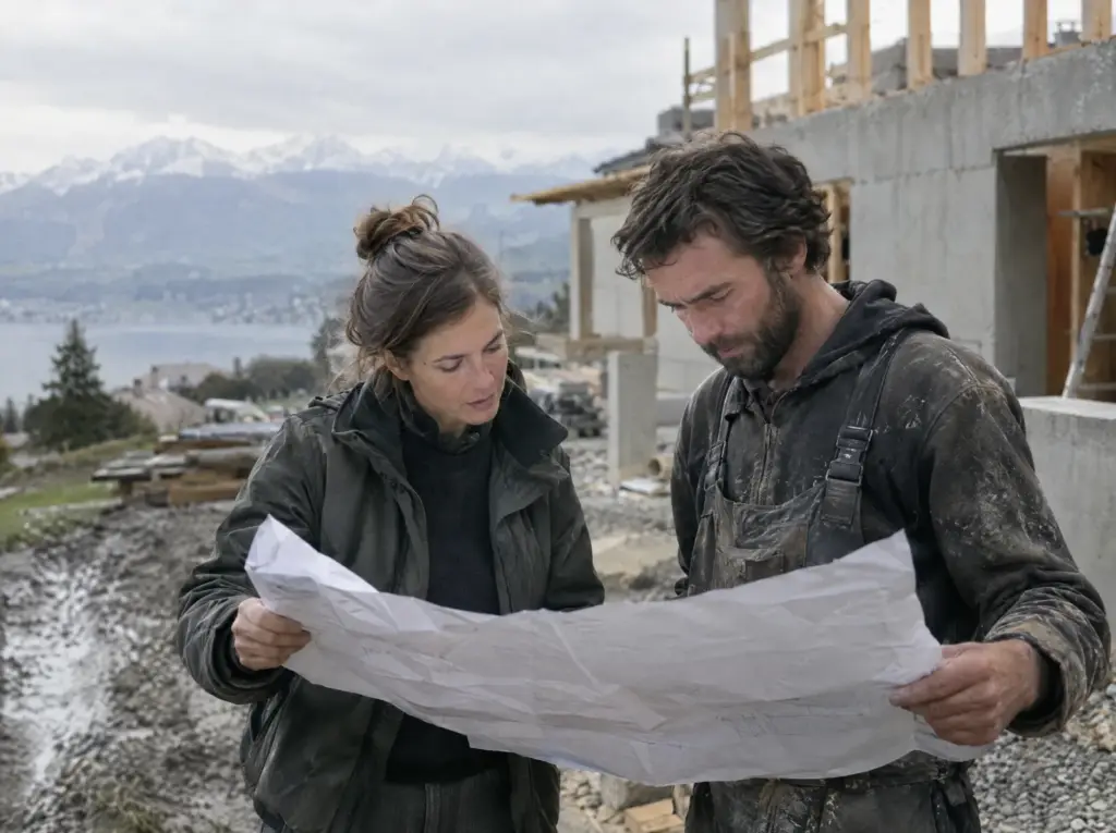 Devis construction maison, chalet à Montreux : Architecte et artisan consultant un plan sur chantier Devis construction maison, chalet à Montreux : Architecte et artisan consultant un plan sur chantier