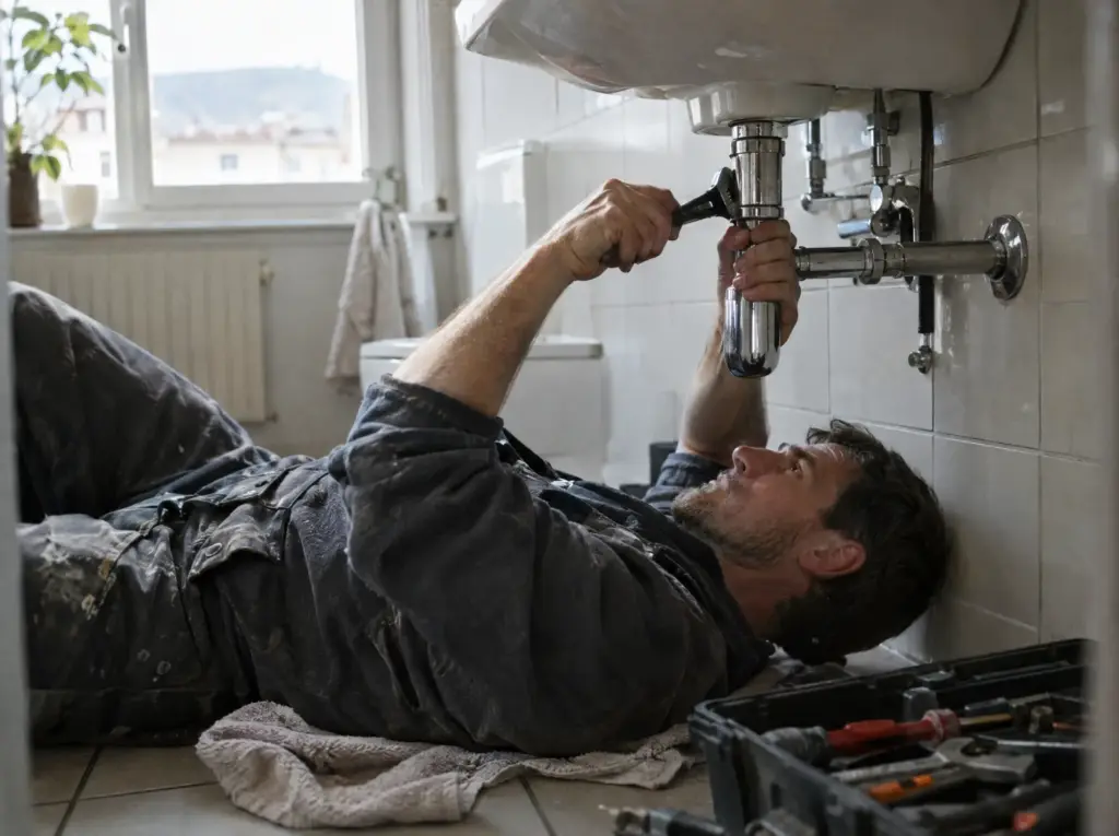 Devis plomberie et sanitaire dans le canton de Vaud : Plombier réparant un lavabo