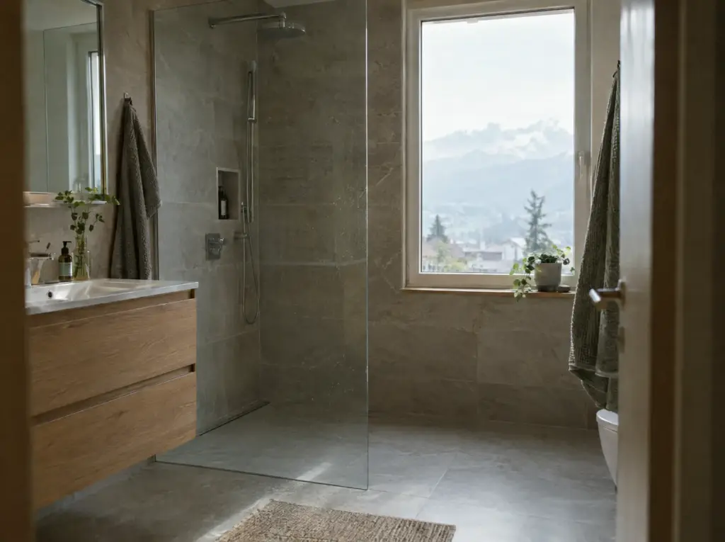 Devis plomberie et sanitaire dans le canton de Vaud : Salle de bain rénovée avec douche à l'italienne